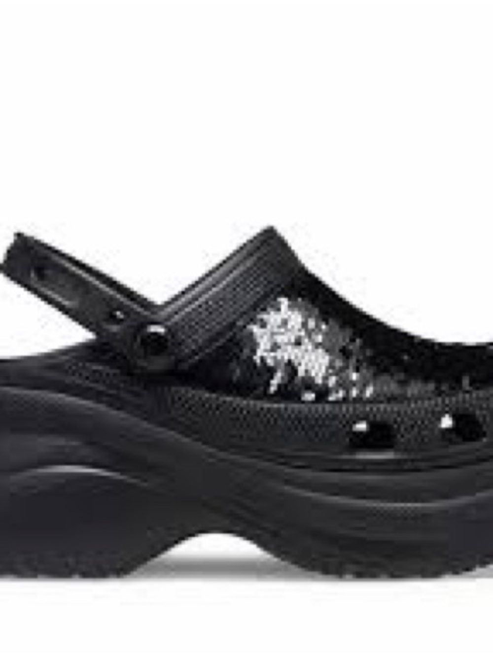 CROCS Black Platform Clog with Silver Sparkle